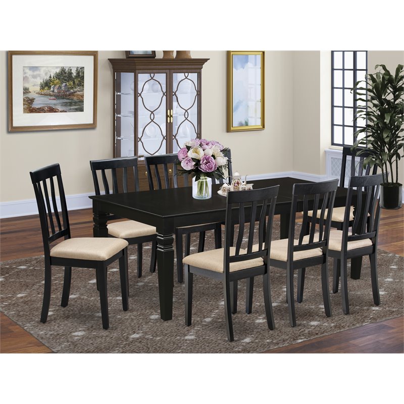 East West Furniture Logan 9-piece Wood Dining Set with Cushion Seat in Black