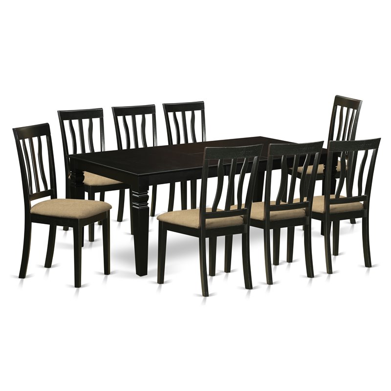 East West Furniture Logan 9-piece Wood Dining Set with Cushion Seat in Black