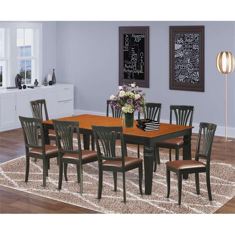 East West Furniture Logan 9-piece Dining Set with Leather Chairs in Black/Cherry