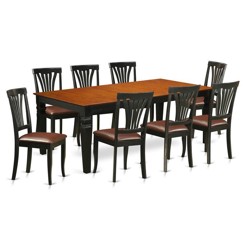 East West Furniture Logan 9-piece Dining Set with Leather Chairs in Black/Cherry