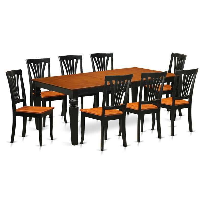 East West Furniture Logan 9-piece Dining Set with Wood Chairs in Black/Cherry