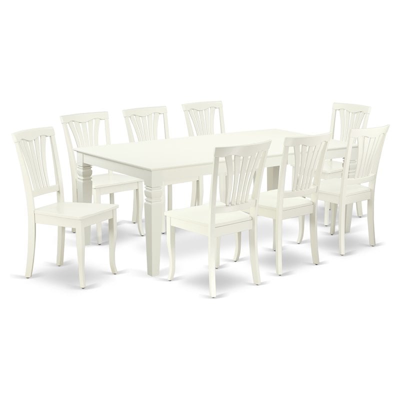 East West Furniture Logan 9-piece Dining Set with Wood Seat in Linen White