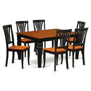 East West Furniture Weston 7-piece Dining Set with Wood Seat in Black/Cherry