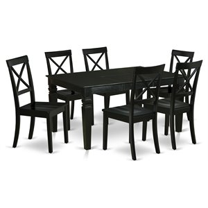 East West Furniture Weston 7-piece Wood Kitchen Table Set in Black