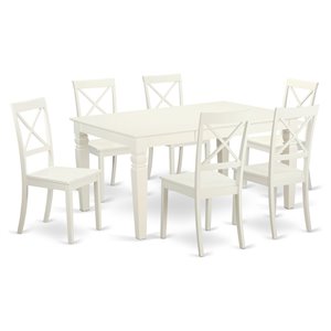 East West Furniture Weston 7-piece Dining Set with Wood Chairs in Linen White