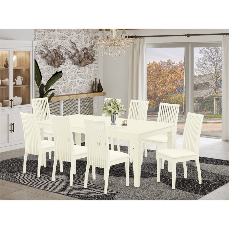 East West Furniture Logan 9-piece Dining Set with Fabric Seat in Linen White