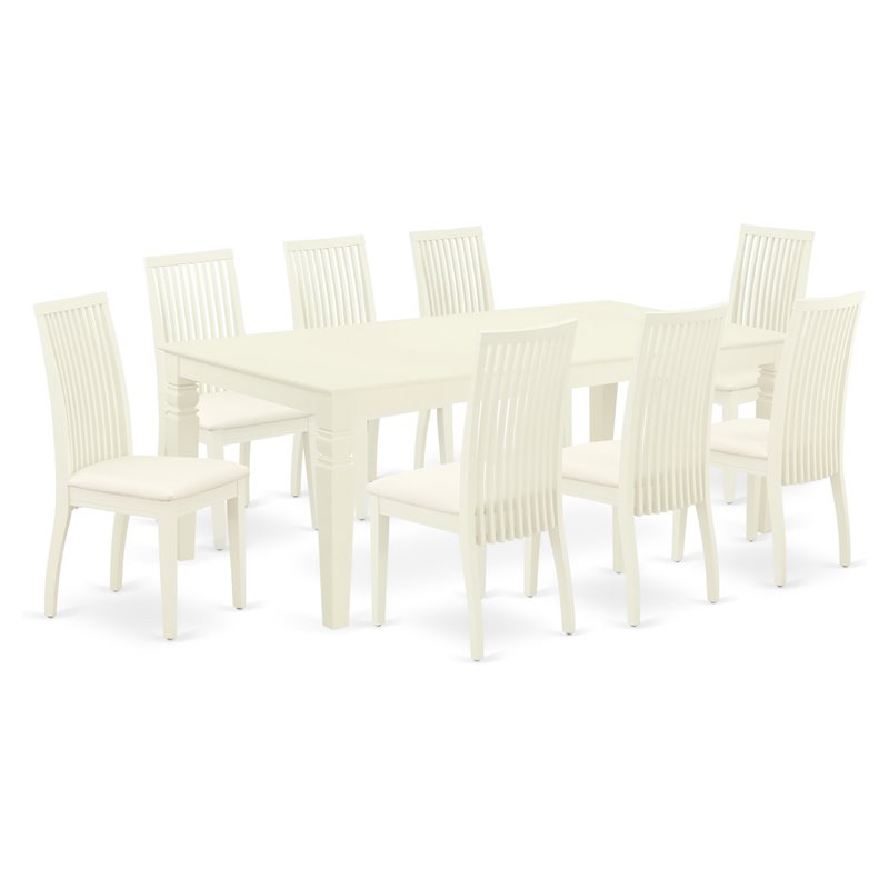 East West Furniture Logan 9-piece Dining Set with Fabric Seat in Linen White