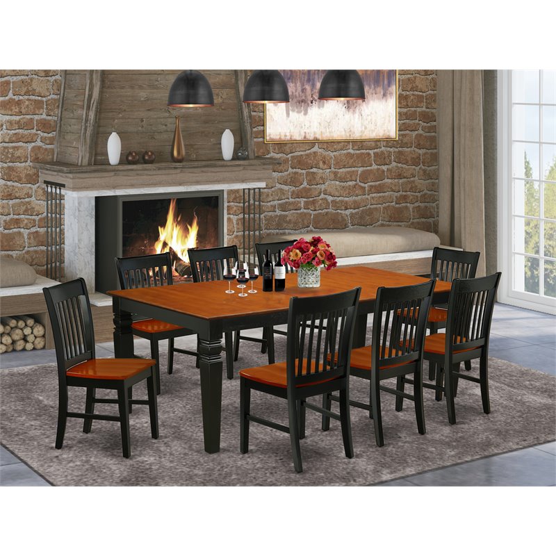 East West Furniture Logan 9-piece Wood Dinner Set in Black/Cherry