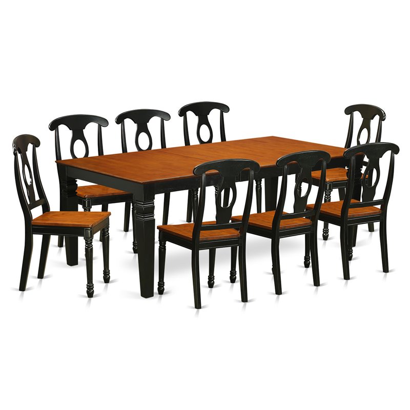 East West Furniture Logan 9-piece Wood Dining Room Table Set in Black/Cherry