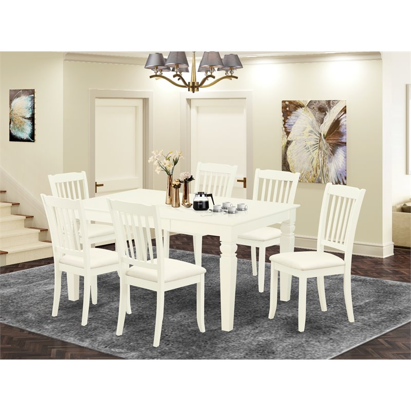 East West Furniture Weston 7-piece Dining Set with Fabric Seat in Linen White