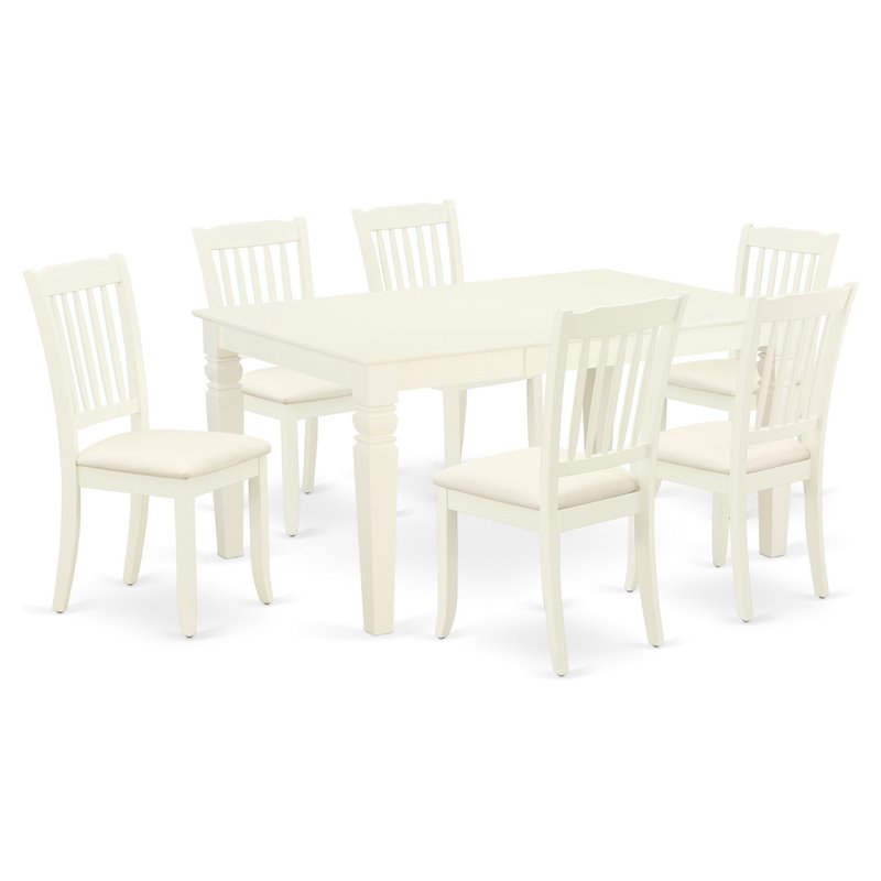 East West Furniture Weston 7-piece Dining Set with Fabric Seat in Linen White