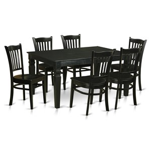 East West Furniture Weston 7-piece Wood Dining Room Table Set in Black