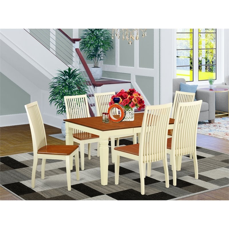 East West Furniture Weston 7-piece Wood Dining Table and Chair Set in Cherry