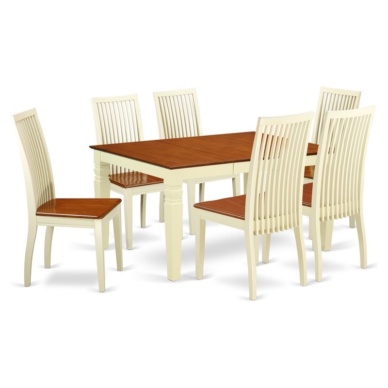 East West Furniture Weston 7-piece Wood Dining Table and Chair Set in Cherry