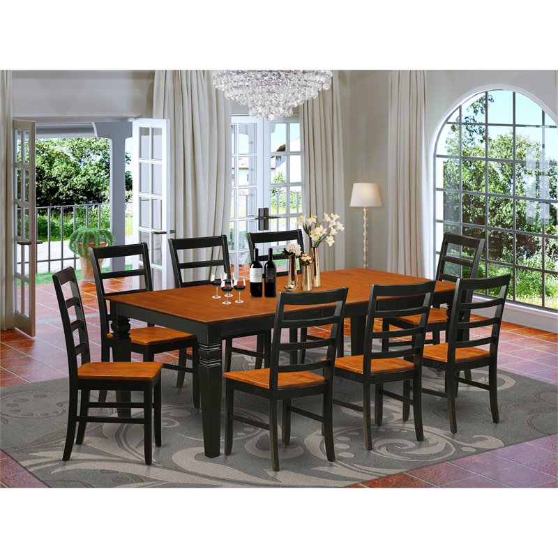 East West Furniture Logan 9-piece Wood Dinette Table Set in Black/Cherry