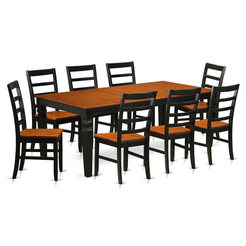 East West Furniture Logan 9-piece Wood Dinette Table Set in Black/Cherry