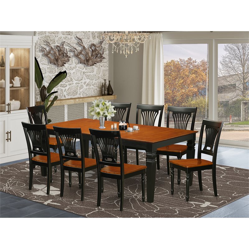 East West Furniture Logan 9-piece Wood Dining Set in Black/Cherry