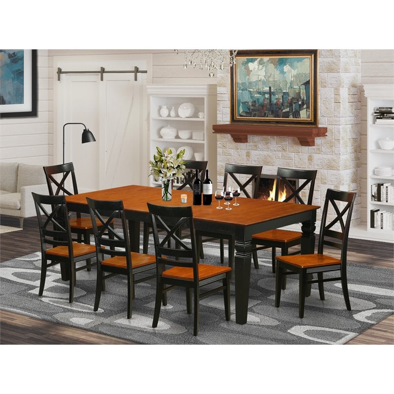 East West Furniture Logan 9-piece Wood Kitchen Table Set in Black/Cherry