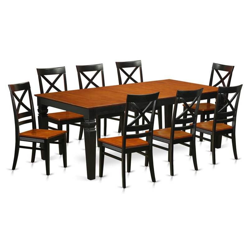 East West Furniture Logan 9-piece Wood Kitchen Table Set in Black/Cherry