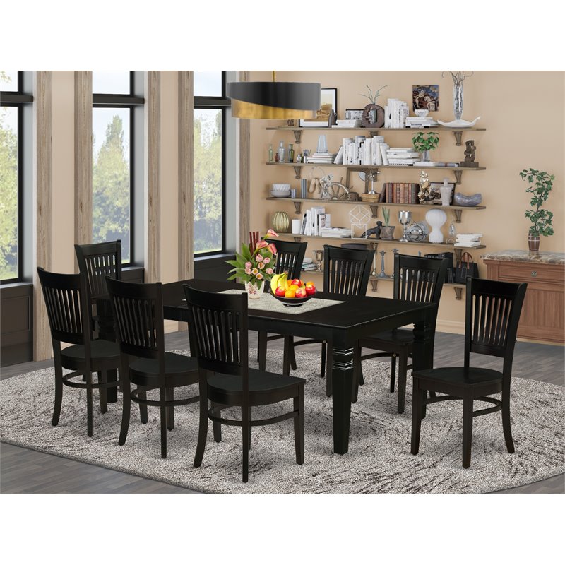 East West Furniture Logan 9-piece Traditional Wood Kitchen Set in Black