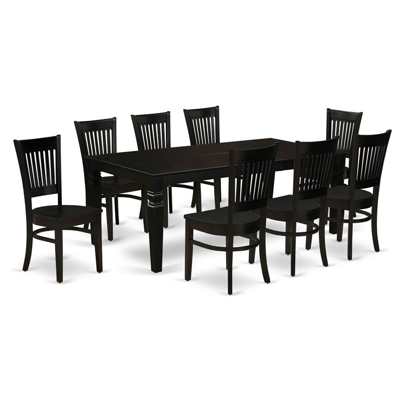 East West Furniture Logan 9-piece Traditional Wood Kitchen Set in Black
