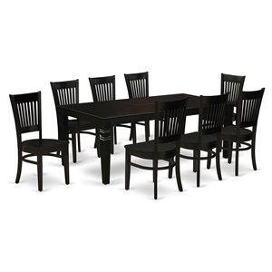 East West Furniture Logan 9-piece Traditional Wood Kitchen Set in Black
