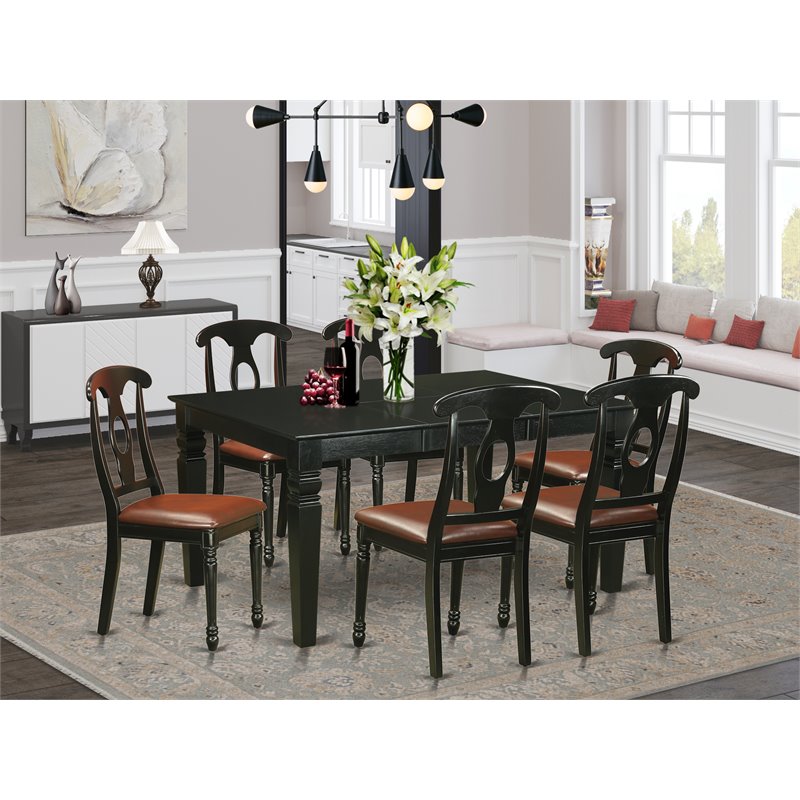 East West Furniture Weston 7-piece Wood Dining Table and Chair Set in Black