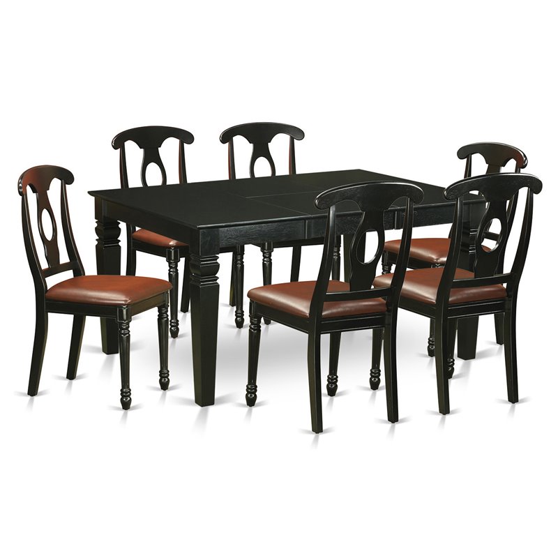 East West Furniture Weston 7-piece Wood Dining Table and Chair Set in Black