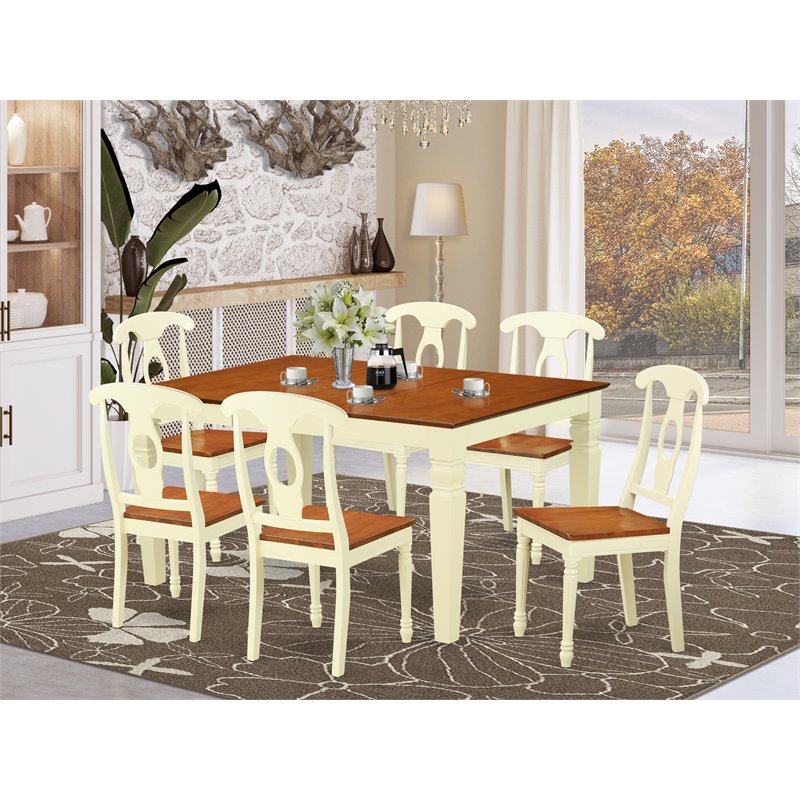 East West Furniture Weston 7-piece Wood Kitchen Set in Buttermilk/Cherry