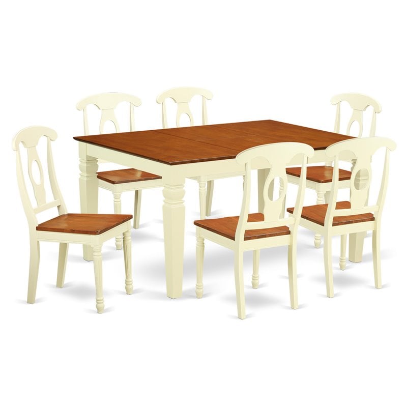 East West Furniture Weston 7-piece Wood Kitchen Set in Buttermilk/Cherry