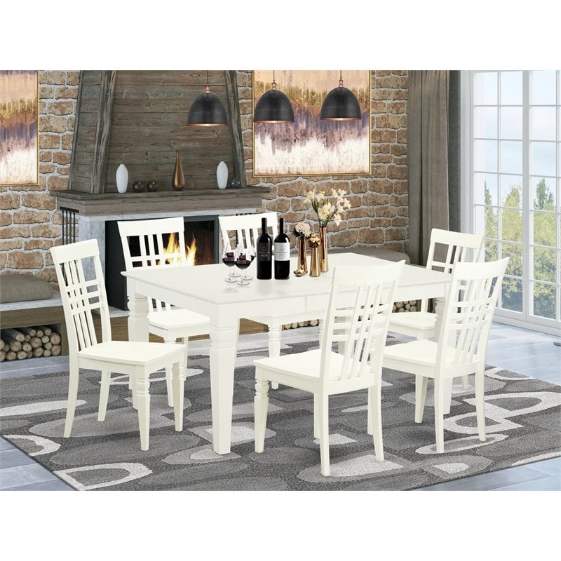 East West Furniture Weston 7-piece Wood Dining Table and Chair Set in White