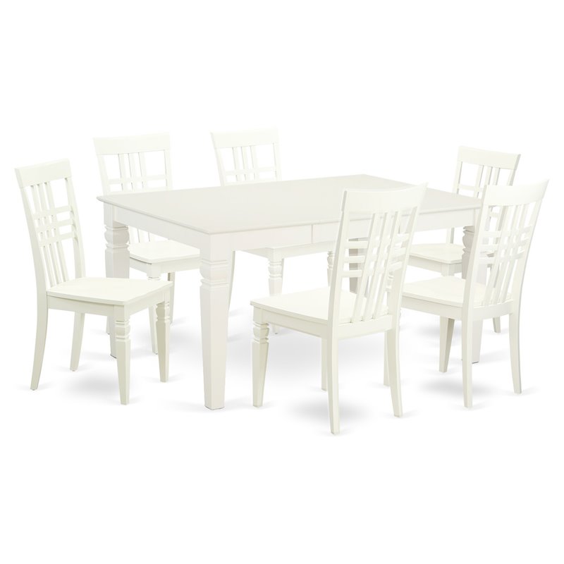 East West Furniture Weston 7-piece Wood Dining Table and Chair Set in White