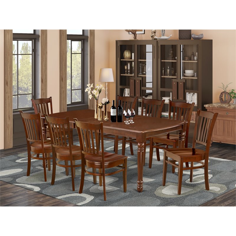 East West Furniture Dover 9-piece Wood Table and Dining Chair Set in Mahogany
