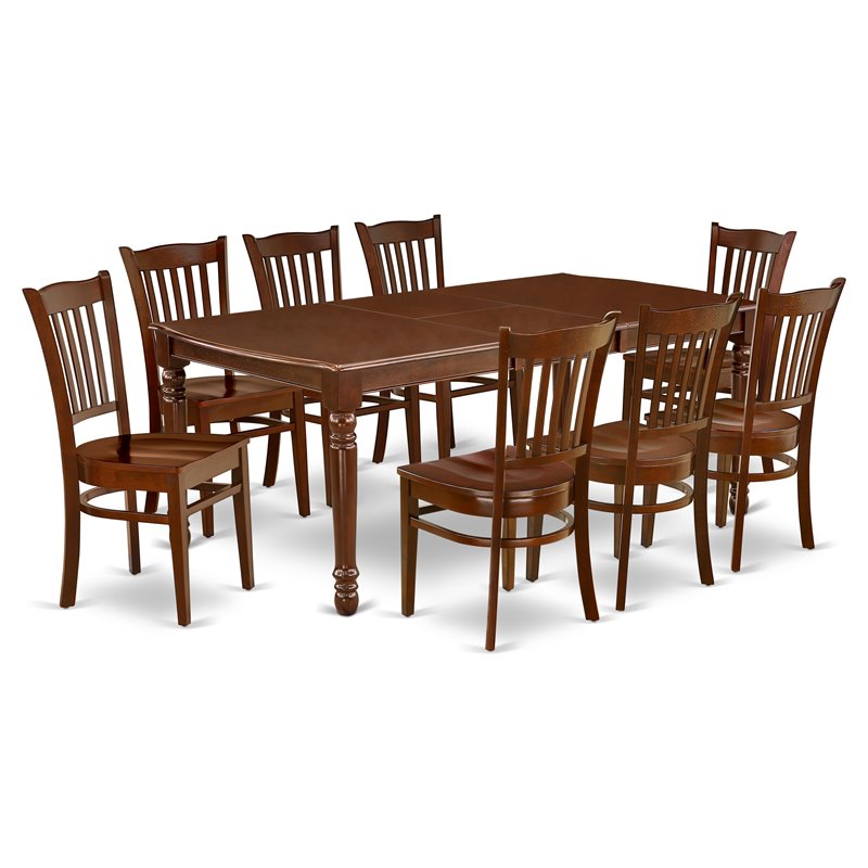 East West Furniture Dover 9-piece Wood Table and Dining Chair Set in Mahogany