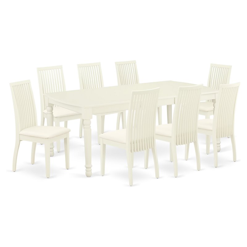 East West Furniture Dover 9-piece Wood Dining Room Table Set in Linen White