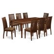 East West Furniture Dover 9-piece Wood Dining Set with Cushion Seat in Mahogany