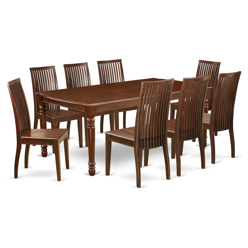 East West Furniture Dover 9-piece Wood Table and Dining Chairs in Mahogany