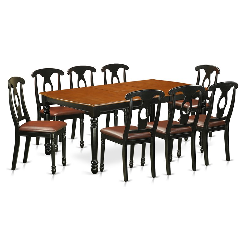 East West Furniture Dover 9-piece Wood Dining Room Set in Black/Cherry