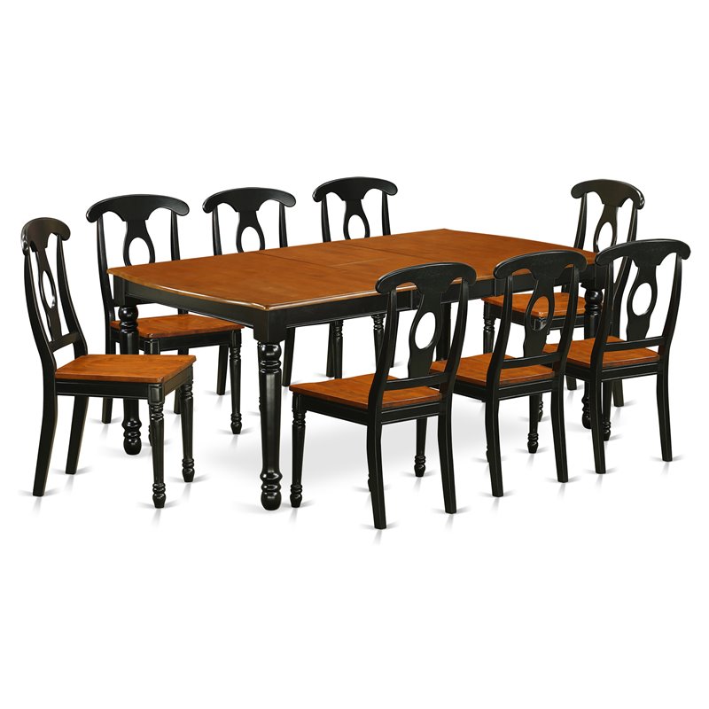 East West Furniture Dover 9-piece Wood Dining Room Table Set in Black/Cherry