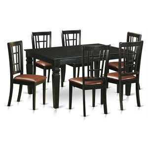East West Furniture Weston 7-piece Wood Table and Dining Chair Set in Black