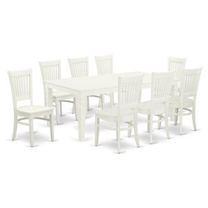 east west furniture logan 9-piece wood table and dining chairs in linen white
