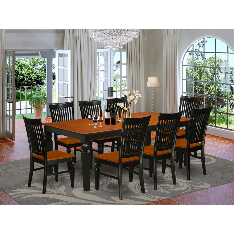 East West Furniture Logan 9-piece Wood Kitchen Table and Chairs in Black/Cherry