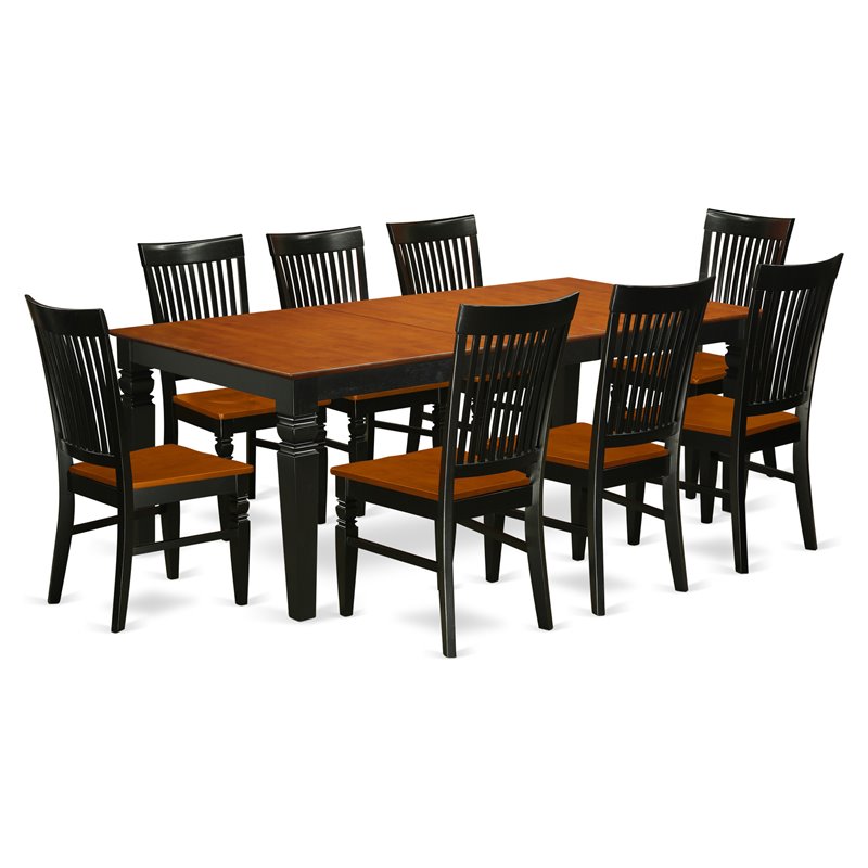 East West Furniture Logan 9-piece Wood Kitchen Table and Chairs in Black/Cherry