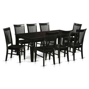 east west furniture logan 9-piece traditional wood dining set in black