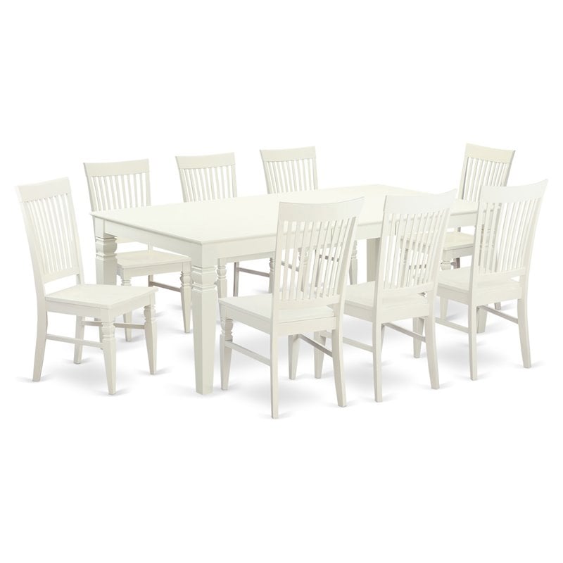 East West Furniture Logan 9-piece Wood Dining Set in Linen White