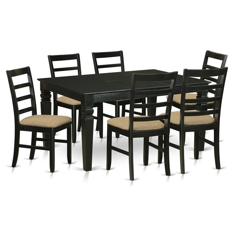 East West Furniture Weston 7-piece Wood Dining Set with Linen Seat in Black