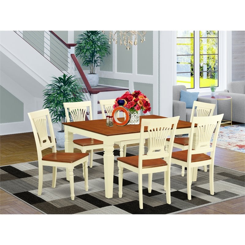 East West Furniture Weston 7-piece Wood Table and Dining Chairs in Cherry