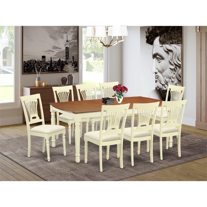 East West Furniture Dover 9-piece Dining Room Table Set in Buttermilk/Cherry