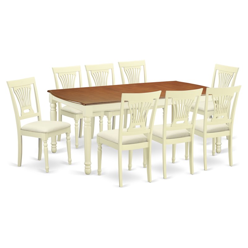 East West Furniture Dover 9-piece Dining Room Table Set in Buttermilk/Cherry