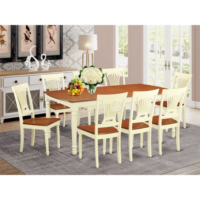 East West Furniture Dover 9-piece Wood Dining Set in Buttermilk/Cherry